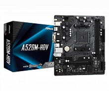 Материнская плата Asrock A520M-HDV Soc-AM4 AMD A520 2xDDR4 mATX AC`97 8ch(7.1) GbLAN RAID+VGA+DVI+HD